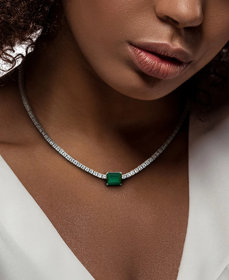 Lab-Created Gemstone (3 ct. t.w.) & Lab-Created White Sapphire (12-7/8 ct. t.w.) 17" Collar Necklace in Sterling Silver