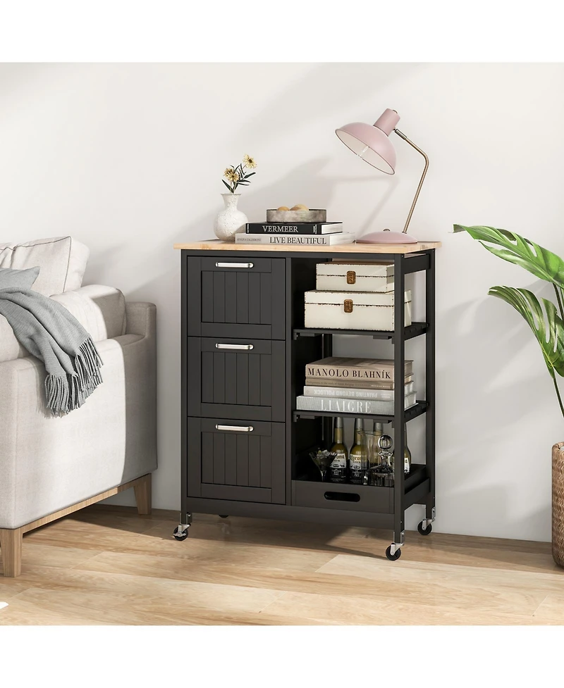 Rolling Kitchen Island Utility Storage Cart with 3 Large Drawers