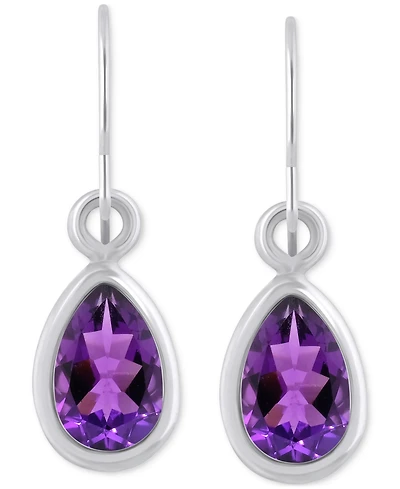 Amethyst Pear Bezel Drop Earrings (3/4 ct. t.w) 10k Gold (Also Additional Gemstones)