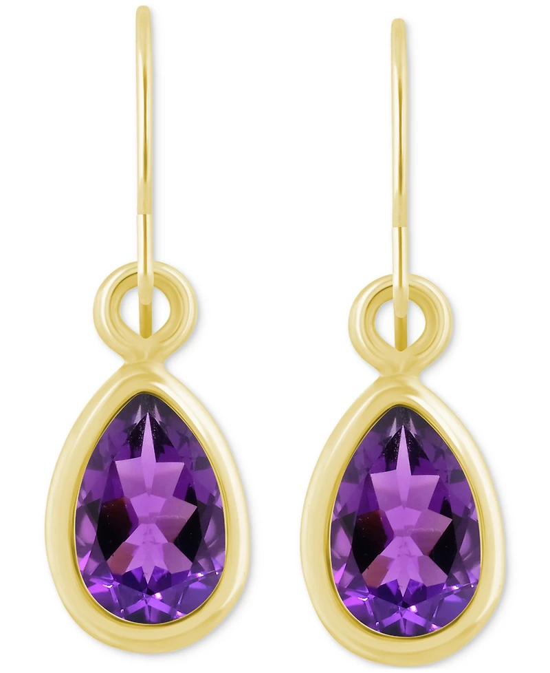 Amethyst Pear Bezel Drop Earrings (3/4 ct. t.w) 10k Gold (Also Additional Gemstones)