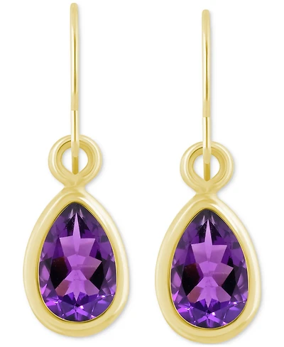 Amethyst Pear Bezel Drop Earrings (3/4 ct. t.w) 10k Gold (Also Additional Gemstones)