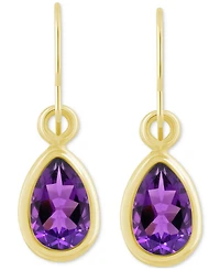 Amethyst Pear Bezel Drop Earrings (3/4 ct. t.w) 10k Gold (Also Additional Gemstones)