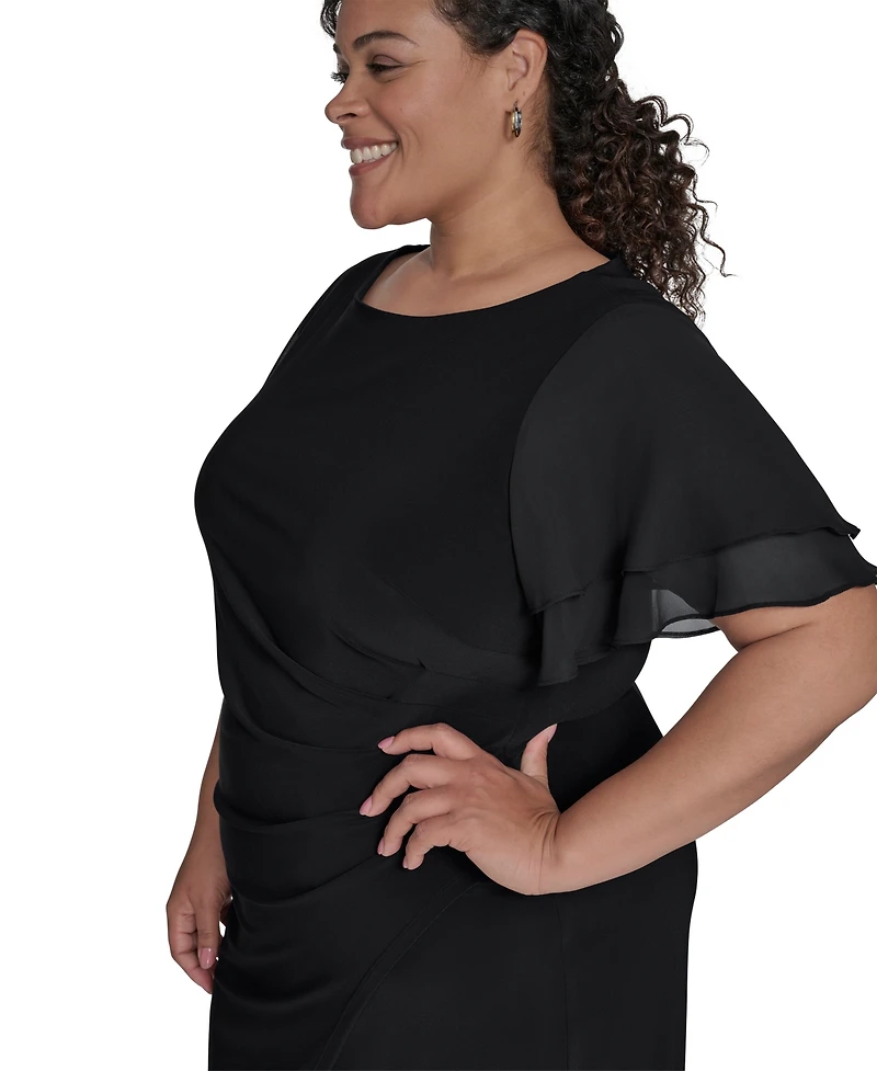 Jessica Howard Plus Flutter-Sleeve Shirred Dress