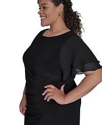 Jessica Howard Plus Flutter-Sleeve Shirred Dress