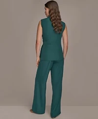 Donna Karan New York Womens Tie Waist Wrap Top Wide Leg Pants