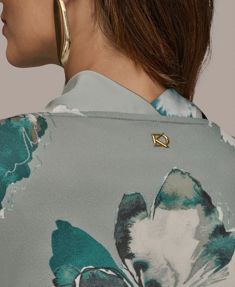 Donna Karan New York Printed Cap-Sleeve Cowlneck Top