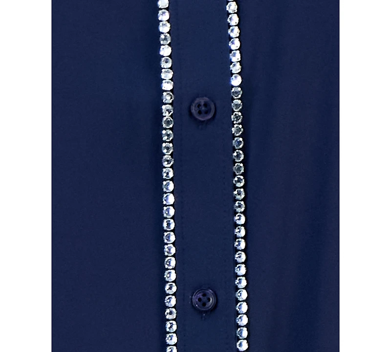 Jm Collection Women's Solid Embellished Button Blouse, Exclusively at Macy's