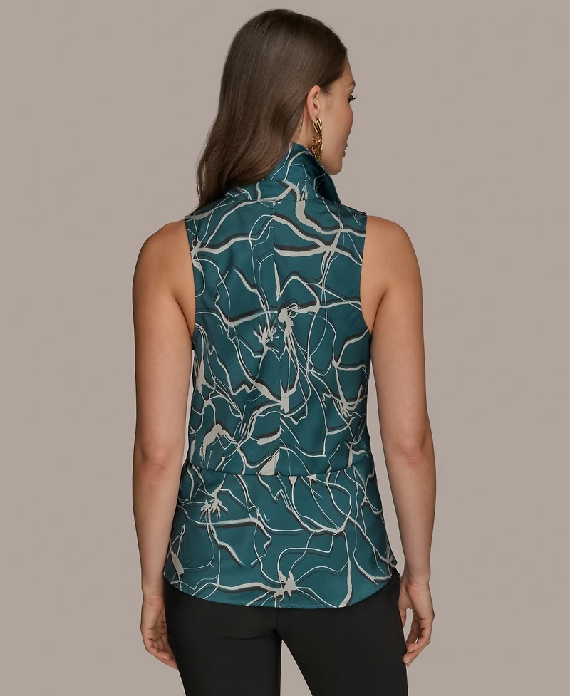 Donna Karan New York Women's Printed Sleeveless Faux-Wrap Hardware Top