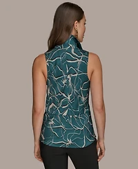 Donna Karan New York Women's Printed Sleeveless Faux-Wrap Hardware Top