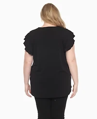 White Mark Plus Ruffled Sleeve Solid Top