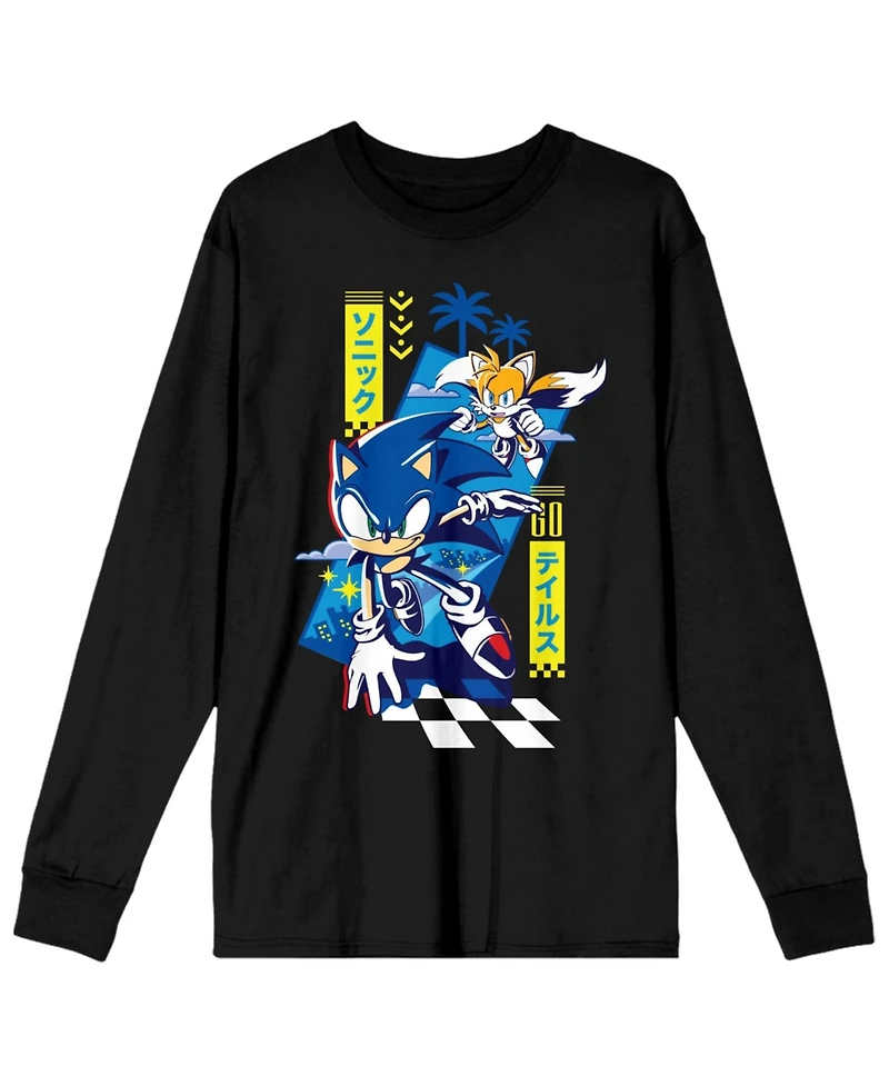 Sonic The Hedgehog & Tails Men's Black Long Sleeve Shirt-Medium