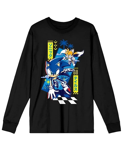 Sonic The Hedgehog & Tails Men's Black Long Sleeve Shirt-Medium