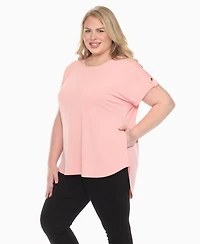 White Mark Plus Folded Short Sleeve Solid Top