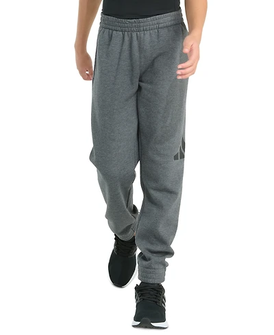 adidas Big Boys Elastic-Waistband Essential Logo Fleece Heather Jogger Pants
