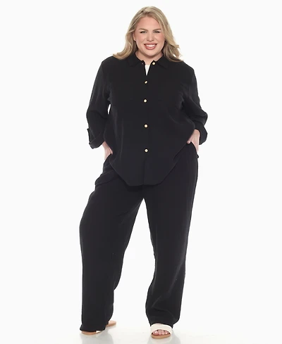 White Mark Plus Long Sleeve Button Down Cotton Gauze Set