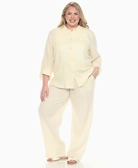 White Mark Plus Long Sleeve Button Down Cotton Gauze Set