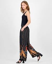 T Tahari Women's Printed Pull-On Wide-Leg Pants