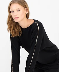 T Tahari Women's Chain-Trim Boat-Neck Sweater