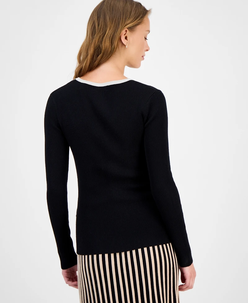 T Tahari Women's Contrast-Trim Knit Top