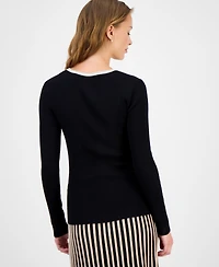 T Tahari Women's Contrast-Trim Knit Top