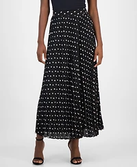 T Tahari Women's Dot-Print Pleated Flared Maxi Skirt