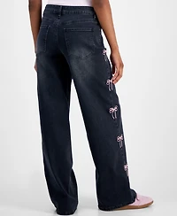 Madden Girl Juniors' Ultra 90s Bow-Embroidered Jeans