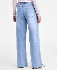 Madden Girl Juniors' Ultra 90s High-Rise Bow-Trim Jeans