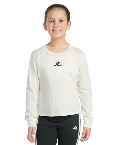 adidas Big Girls Long-Sleeve Regular-Fit Heather Logo Graphic T-Shirt
