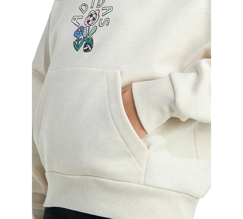 adidas Big Girls Long-Sleeve Heather Multi Graphic Fleece Pullover Hoodie
