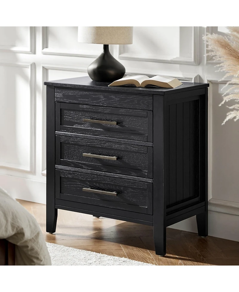 Hulala HomeTheresa Transitional 3-Drawer Nightstand with Hidden Pull-out Drawer