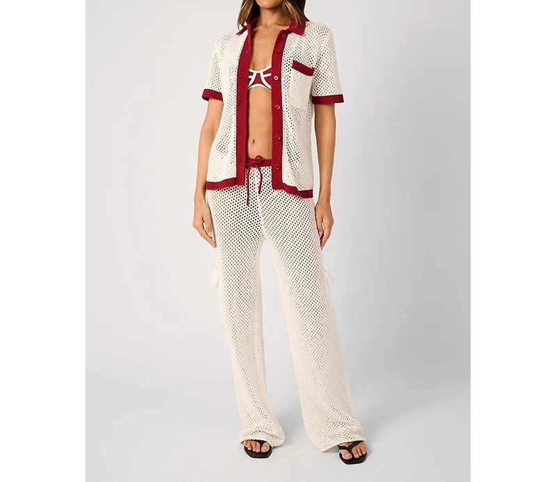 WeWoreWhat Women's Oversized Crochet Button-up Shirt