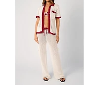 WeWoreWhat Women's Oversized Crochet Button-up Shirt
