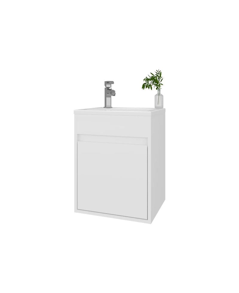 Fm Furniture White Bathroom Floating Vanity with Sink, 1 Door, White