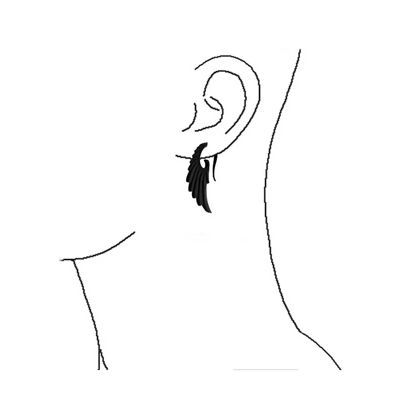 Bling Jewelry Boho Goth Biker Ear Cuff Cartilage Angel Wing Feather Black Bone Earring 1 Piece