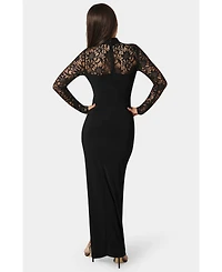 Bebe Women's Mock Neck Lace Bodice Maxi Dress