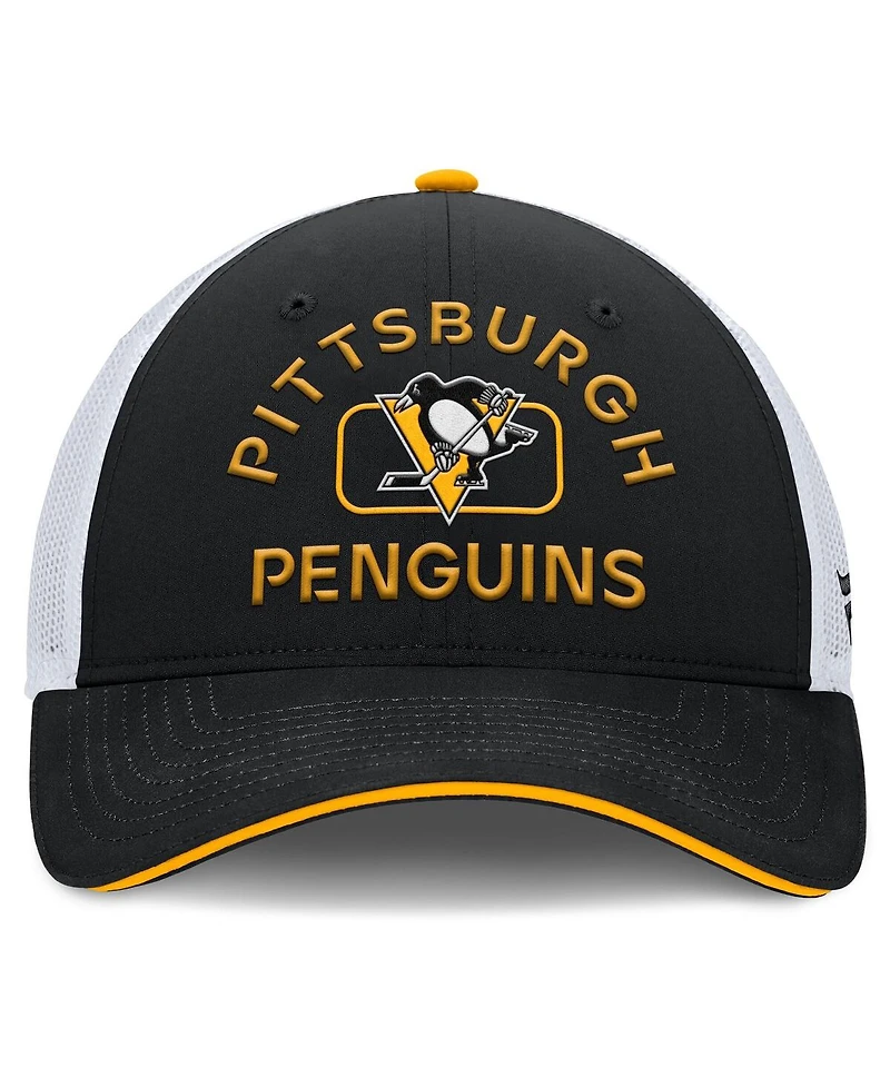 Fanatics Men's Black/White Pittsburgh Penguins Authentic Pro Rink Trucker Hat