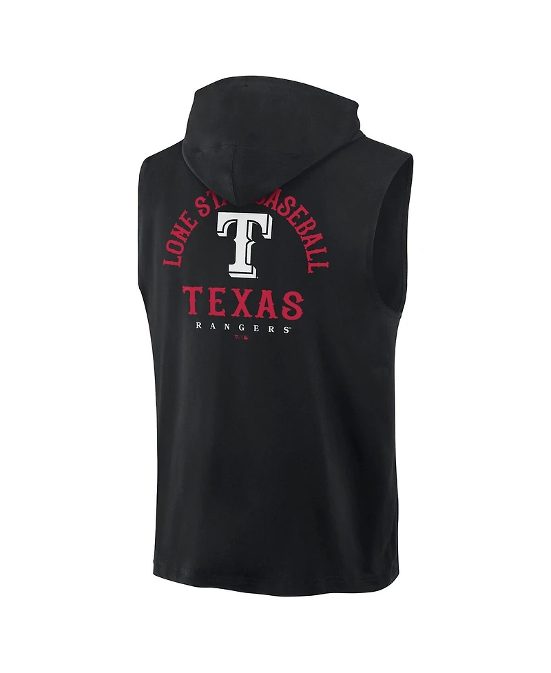 Fanatics Men's Black Texas Rangers Fire Speed Sleeveless Pullover Hoodie
