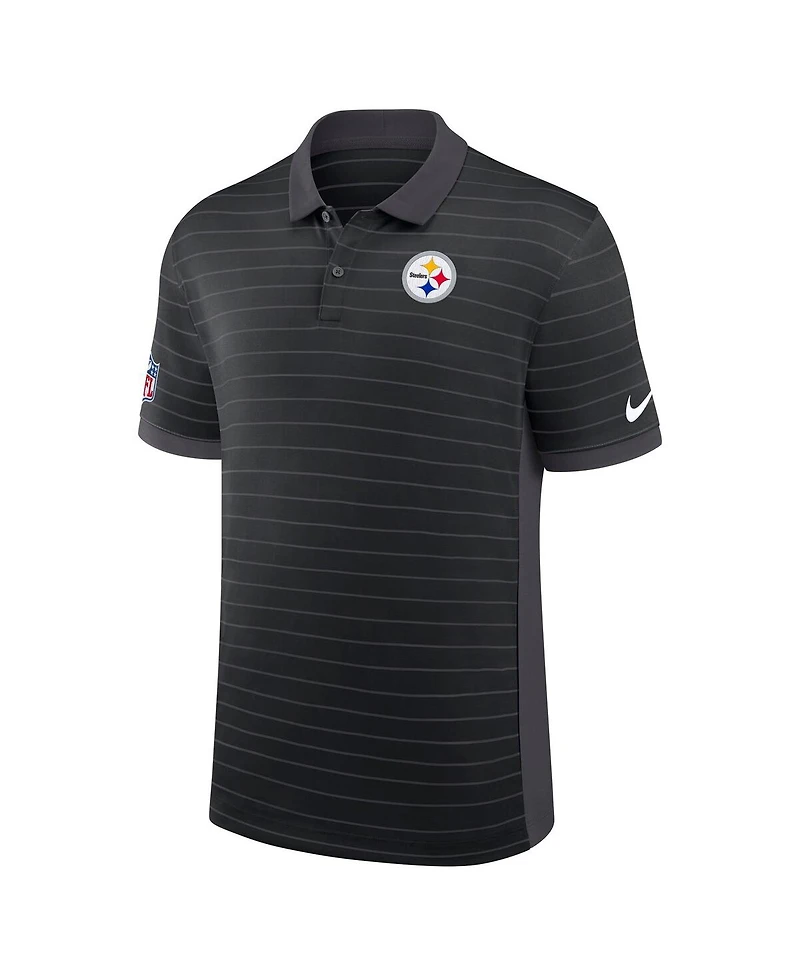 Nike Men's Black Pittsburgh Steelers Sideline Victory Stripe Performance Polo Shirt