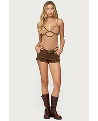 Edikted Women's Contrast Sheer Mesh Cut Out Bodysuit