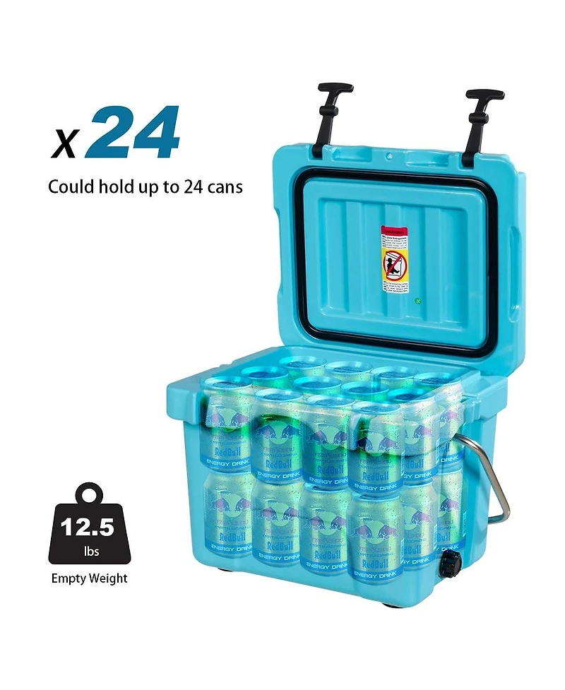 16 Quart 24-Can Capacity Portable Insulated Ice Cooler with 2 Cup Holders