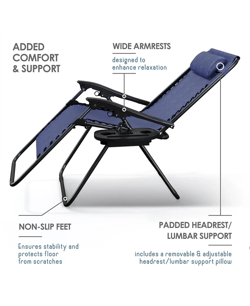 Outdoor Patio Zero Gravity Chairs Set of 4 - Reclining Lounge with Pillows & Cup Holders