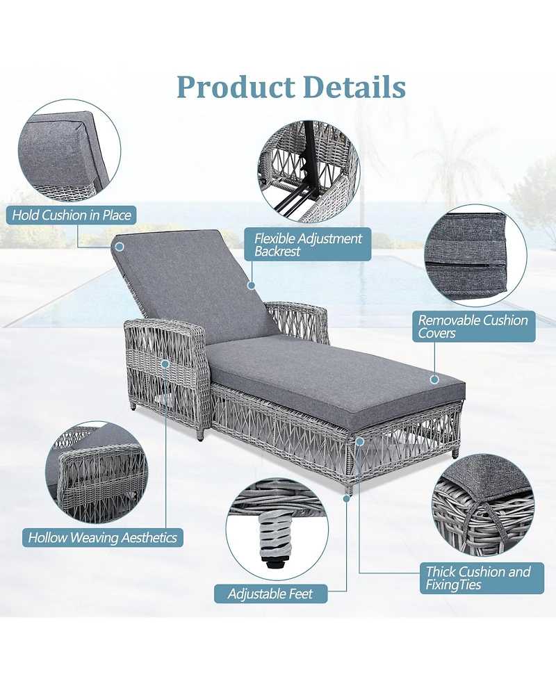 Mondawe 2 Pieces Outdoor Wicker Lounge with 4-Level Backrest,Armrests and Removable Cushions