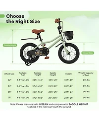 Kids Bike with Training Wheels Adjustable Seat Handlebar for Ages 4 to 7