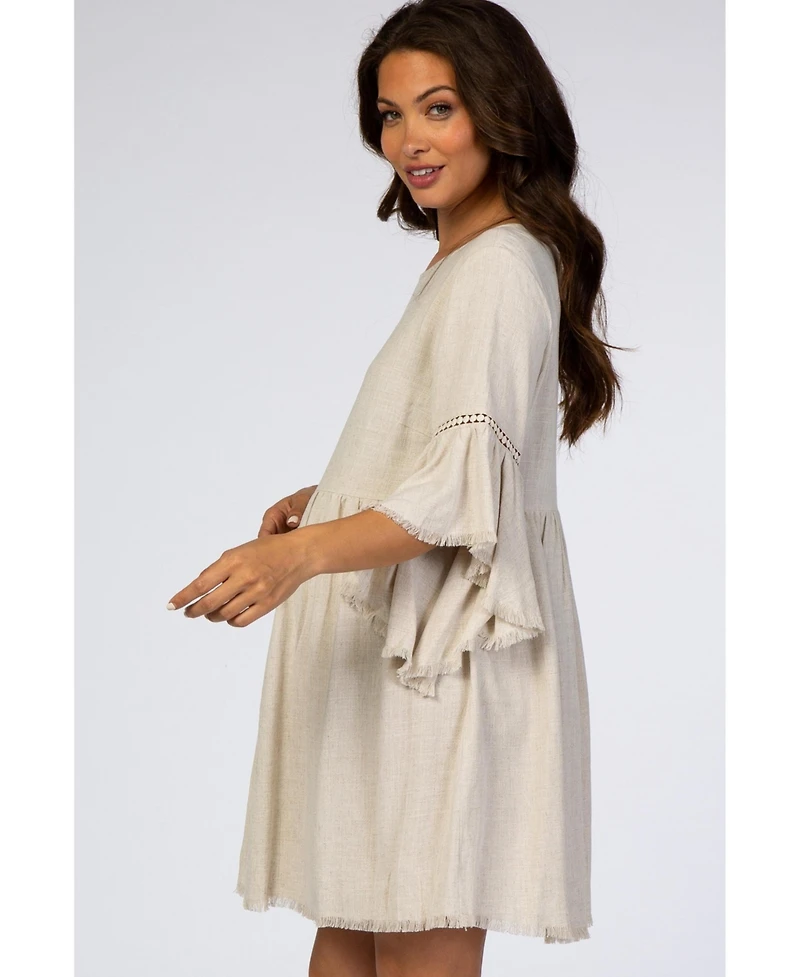 Pinkblush Beige Raw Edge Bell Sleeve Babydoll Maternity Dress