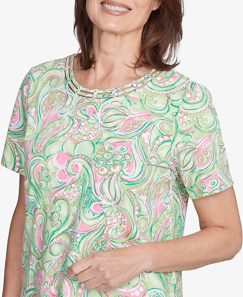 Alfred Dunner Petite Abstract Scroll Crew Neck Top
