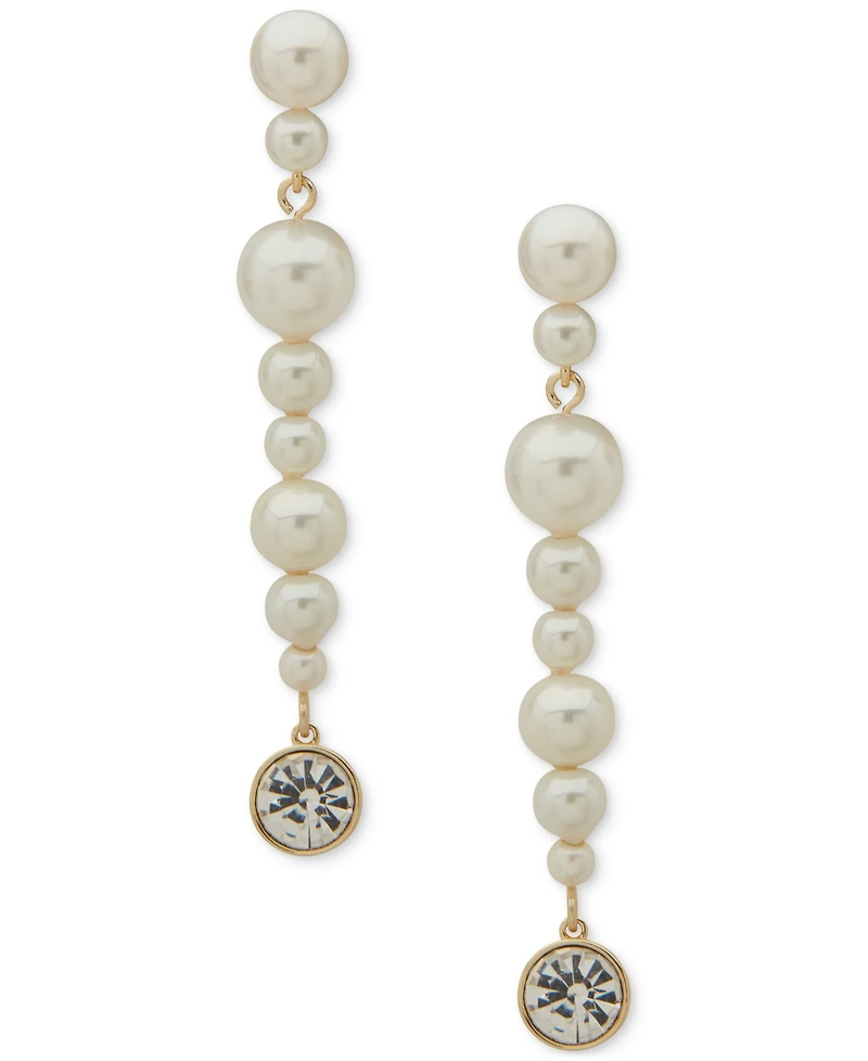 Emily in Paris Gold-Tone Crystal & Imitation Pearl Linear Drop Earrings