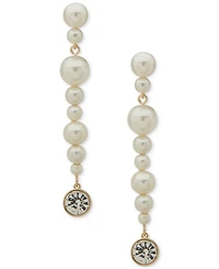 Emily in Paris Gold-Tone Crystal & Imitation Pearl Linear Drop Earrings