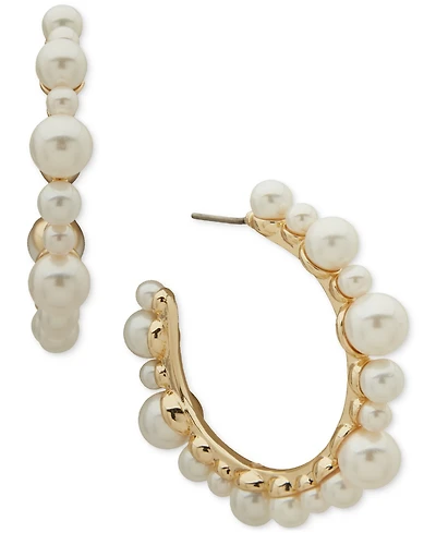 Emily in Paris Gold-Tone Medium Imitation Pearl C-Hoop Earrings, 1.37"
