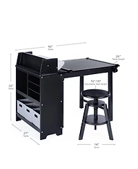 Guidecraft Design Studio – White: 3-in-1 Kids Art Table & Stool, Writing, Painting Drafting w/ Craft Storage Bins, Easel with Paper Roll