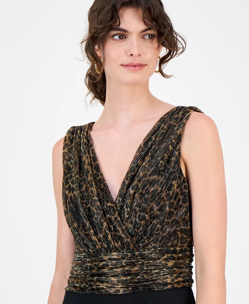 Connected Women's Leopard Print Bodice Chiffon Jumpsuit